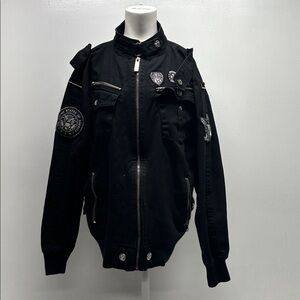 Basic Code Jacket Military Bomber Coat Cotton Full Zip Patches Black Mens Larfe